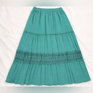 Zesica Boho Maxi Skirt L Aqua Teal Flowy Beachy Cottagecore Festival Whimsical
